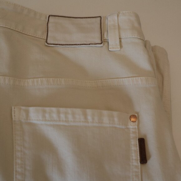 Brunello Cucinelli Monili Tab Jeans Beige Denim Relaxed Leg Skaters Size 10 - Picture 5 of 6